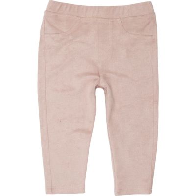 Mini girls pink faux suede leggings